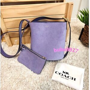 NWT💜Coach Bleecker Bucket Bag 21 in Violet Mist Purple CCW84 Suede Dust Bag